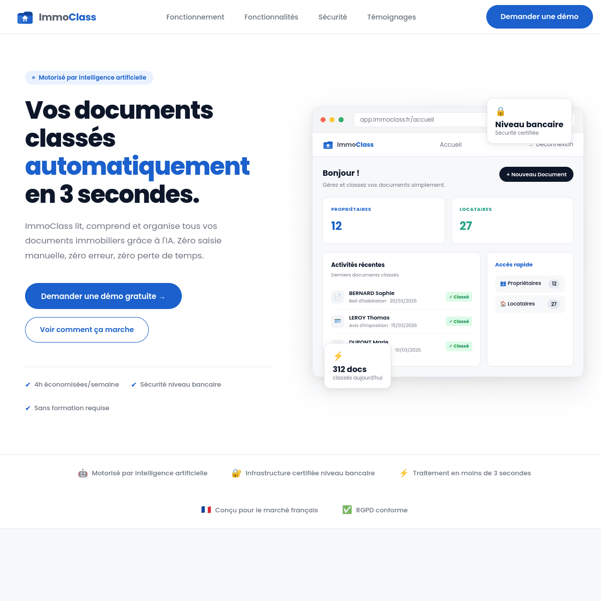 Aperçu de la landing page SaaS ImmoClass