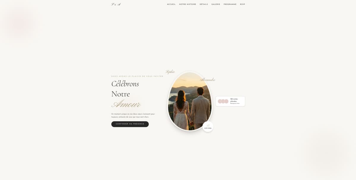 Capture du site de mariage realise par MRTN Studio